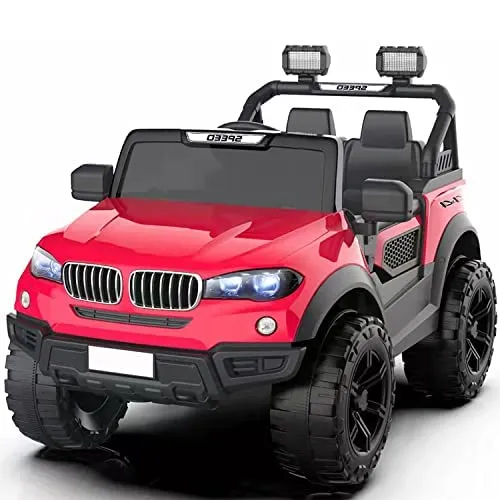 LITTLE PUP Kids Speed-888 Ride-On 12V 7ah Rechargeable Battery Operated Solid Designed Jeep for 1 to 7 Year Kids| Boys| Girls| Children - Red