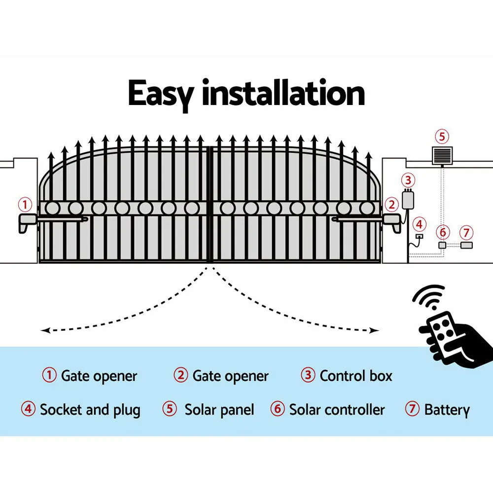 LockMaster Swing Gate Opener Auto 40W Solar Power Electric Remote Control 800KG