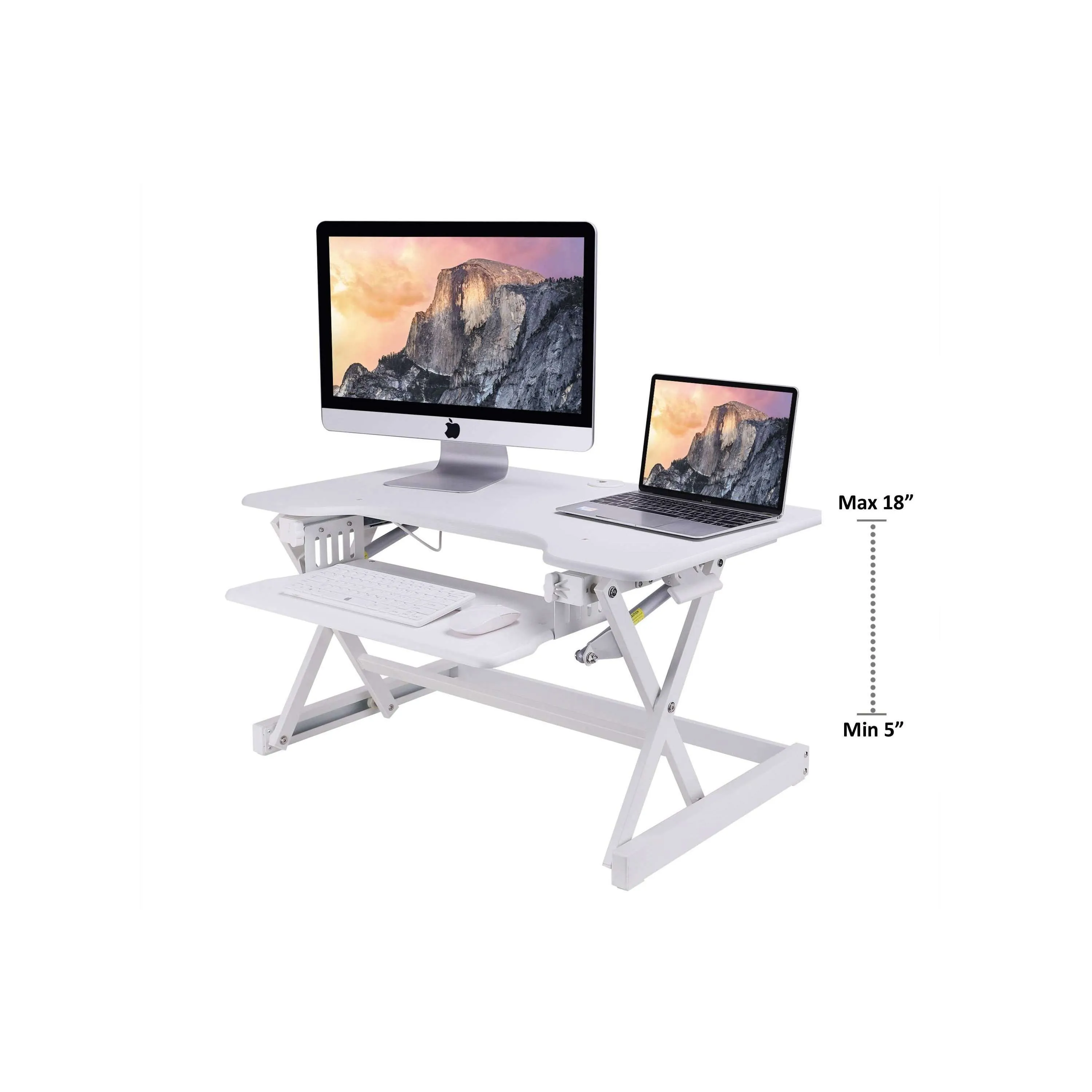 Lorell/Rocelco 32” Height-Adjustable Desk Converter BUNDLE, Anti-Fatigue Mat, Dual-Monitor Retractable Keyboard Tray, R EADRW-MAFM, White