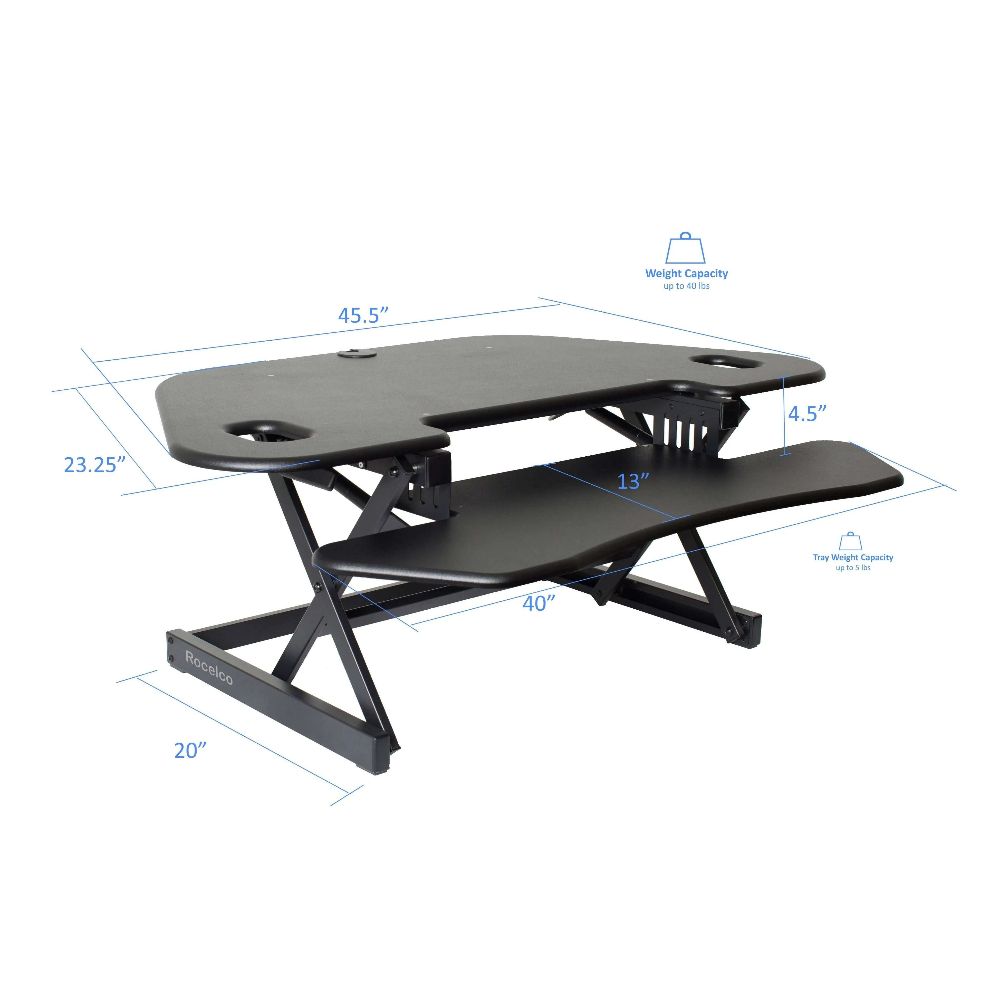 Lorell/Rocelco 46” Height-Adjustable Corner Standing Desk Converter with Dual-Monitor Arm BUNDLE, R CADRB-46-DM2