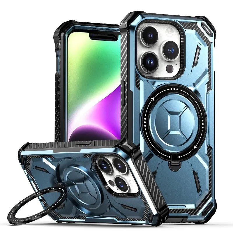 MagSafe Magnetic Shock Absorption Full Body Phone Case With 360° Rotatable Kickstand For iPhone