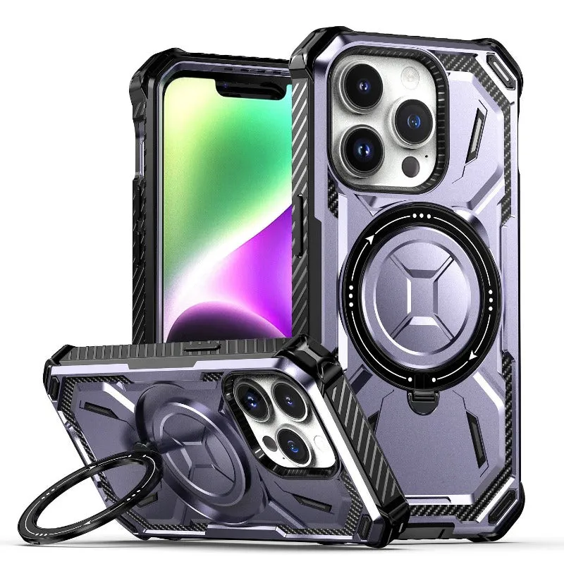 MagSafe Magnetic Shock Absorption Full Body Phone Case With 360° Rotatable Kickstand For iPhone