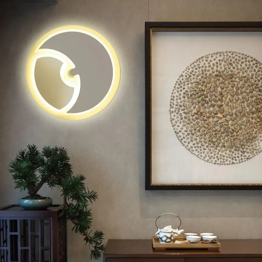 Modern LED Wall Sconce: Round Wall Light for Kids Bedroom with Crescent Acrylic