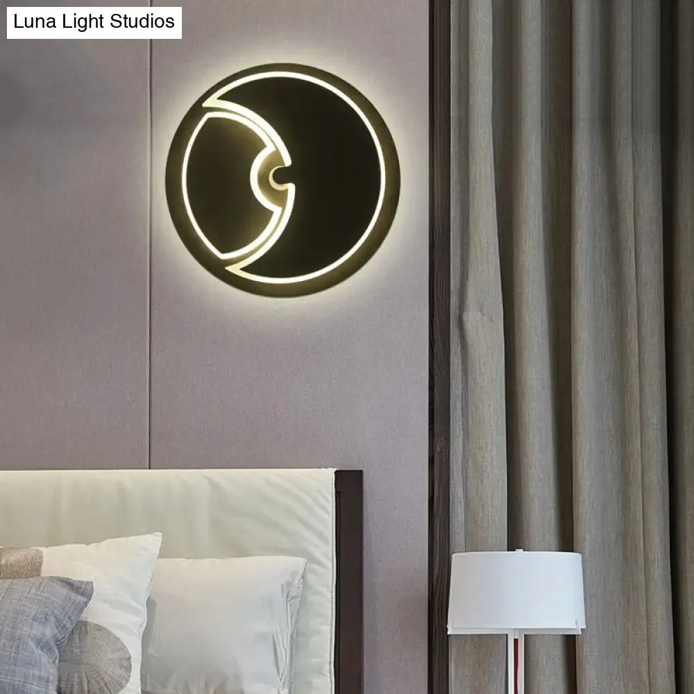 Modern LED Wall Sconce: Round Wall Light for Kids Bedroom with Crescent Acrylic