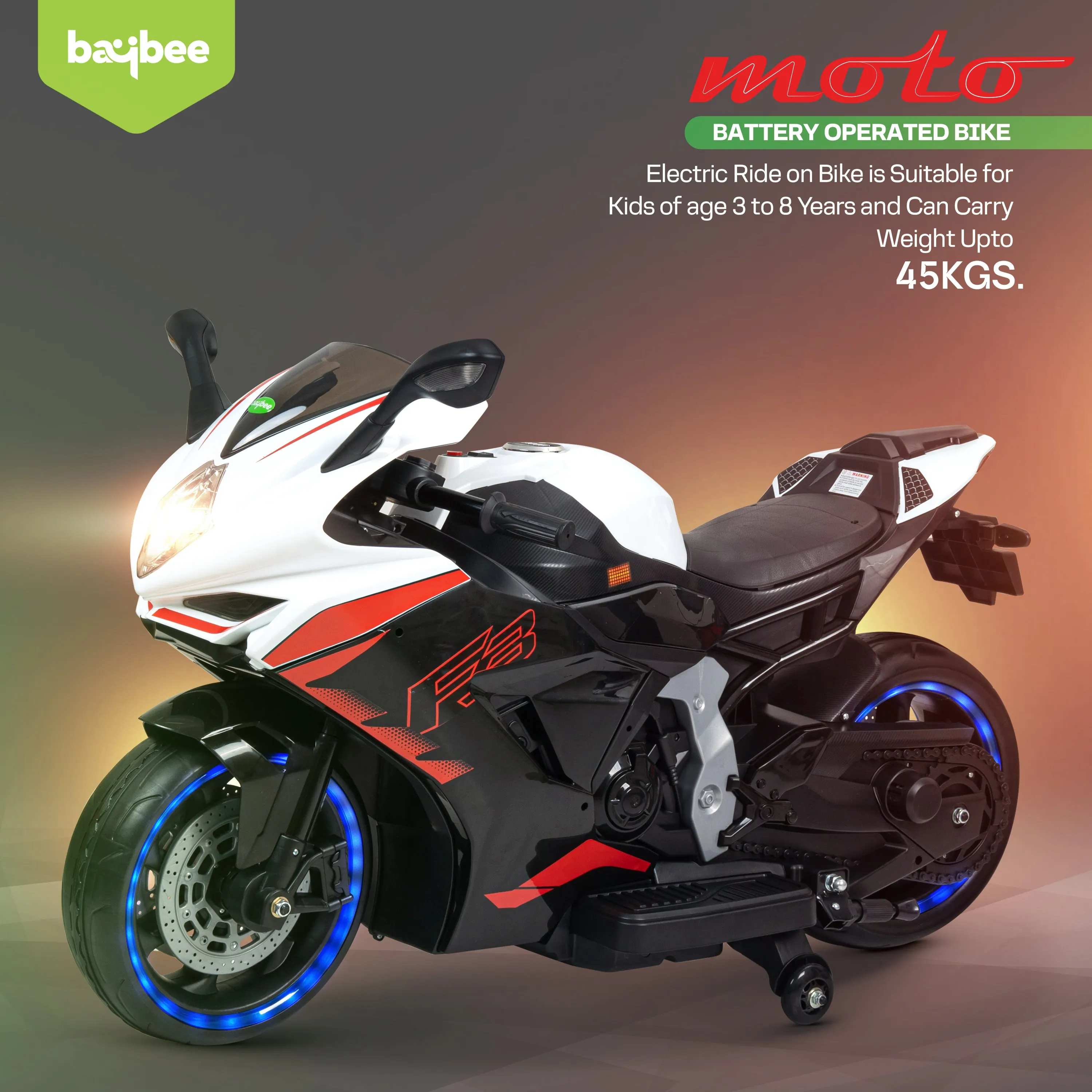 Moto Battery Operated Bike for Kids with LED Light, Bluetooth & Music