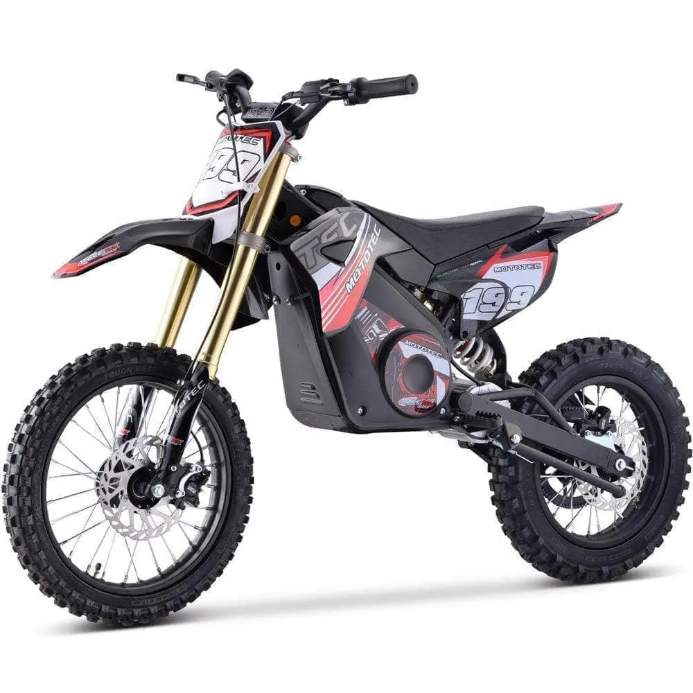 MotoTec 48V Pro Electric Dirt Bike 1800w Lithium, 13Ah, brushless, front and rear suspension