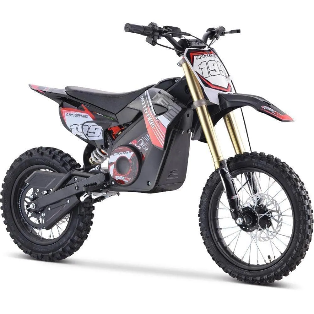 MotoTec 48V Pro Electric Dirt Bike 1800w Lithium, 13Ah, brushless, front and rear suspension