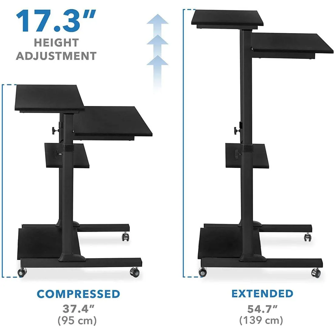 Mount-It! MI-7972/7970 Mobile Standing Desk, Height Adjustable Computer Work Station, Rolling Presentation Cart with 27.5"W Platform, Locking Wheels