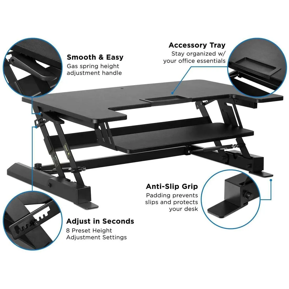 Mount-It! Standing Desk Converter Height-Adjustable StandUp Desk w/ Gas Spring, MI-7926