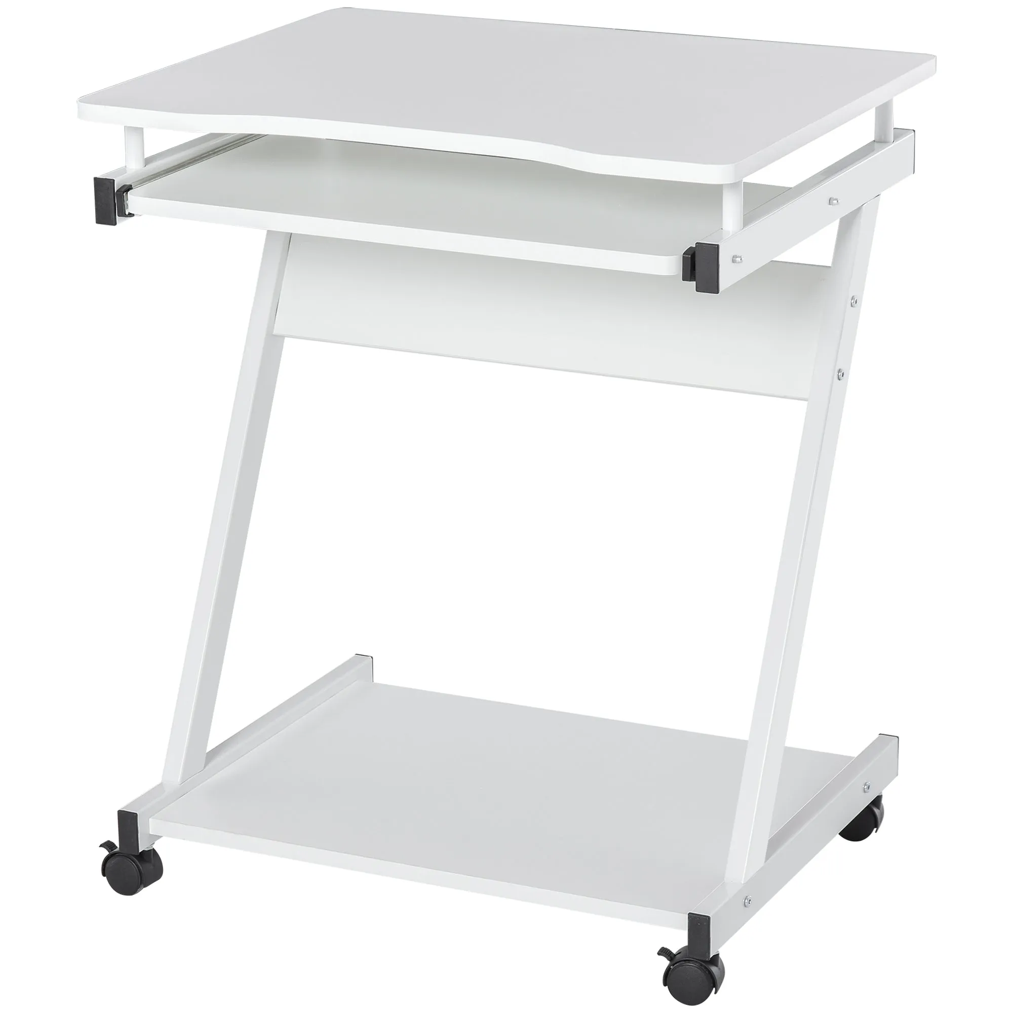 Movable Computer Desk with 4 Moving Wheels Sliding Keyboard Tray Home Office Workstation White