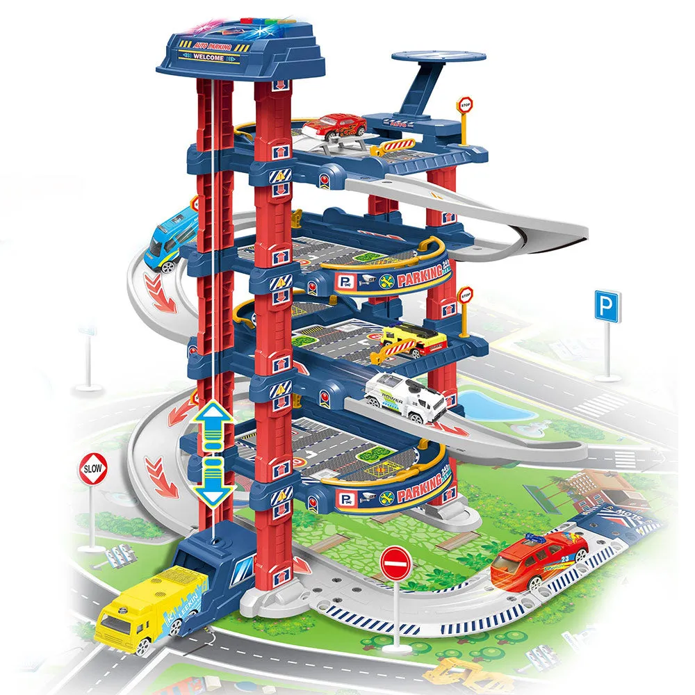 (Net) Children's Electric Construction Diecast Vehicles Parking Lot Toy