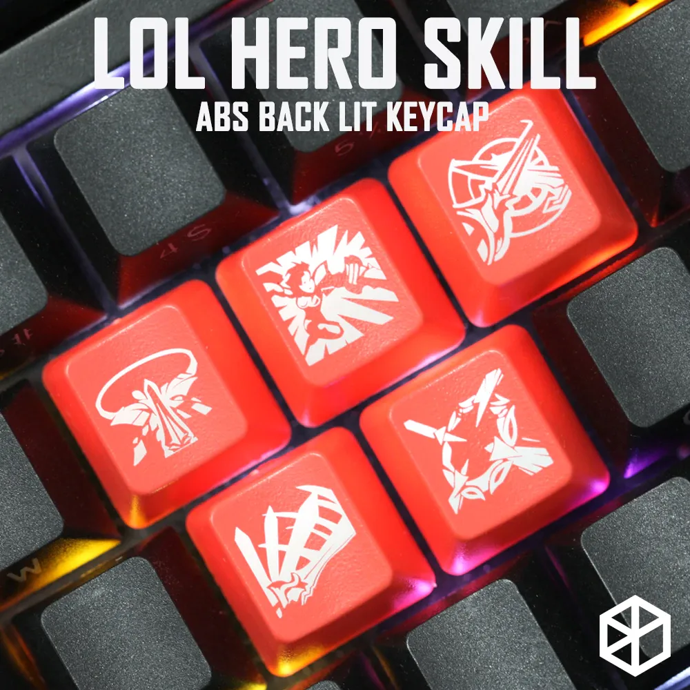 Novelty Shine Through Keycaps ABS Etched, Shine-Through lol black red r2 hero skill Kassadin Rumble Gragas Ophela