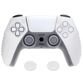 PlayVital Clear White Raging Warrior Edition Controller Protective Case Cover for PS5, Anti-slip Rubber Protector for PS5 Wireless Controller, Soft Silicone Skin for PS5 Controller with Thumbstick Cap - KZPF005