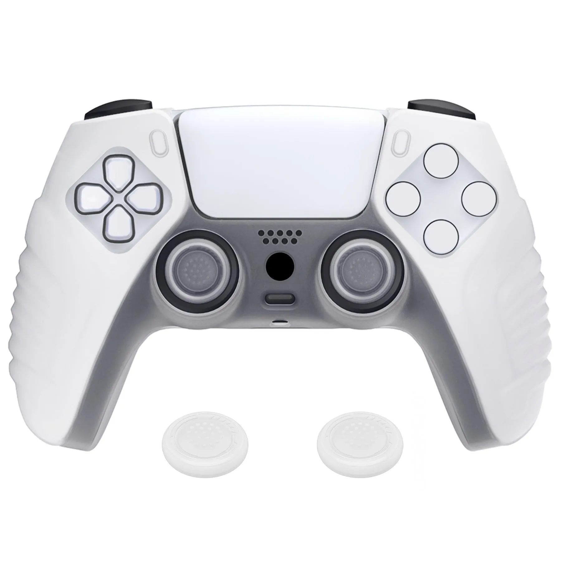 PlayVital Clear White Raging Warrior Edition Controller Protective Case Cover for PS5, Anti-slip Rubber Protector for PS5 Wireless Controller, Soft Silicone Skin for PS5 Controller with Thumbstick Cap - KZPF005