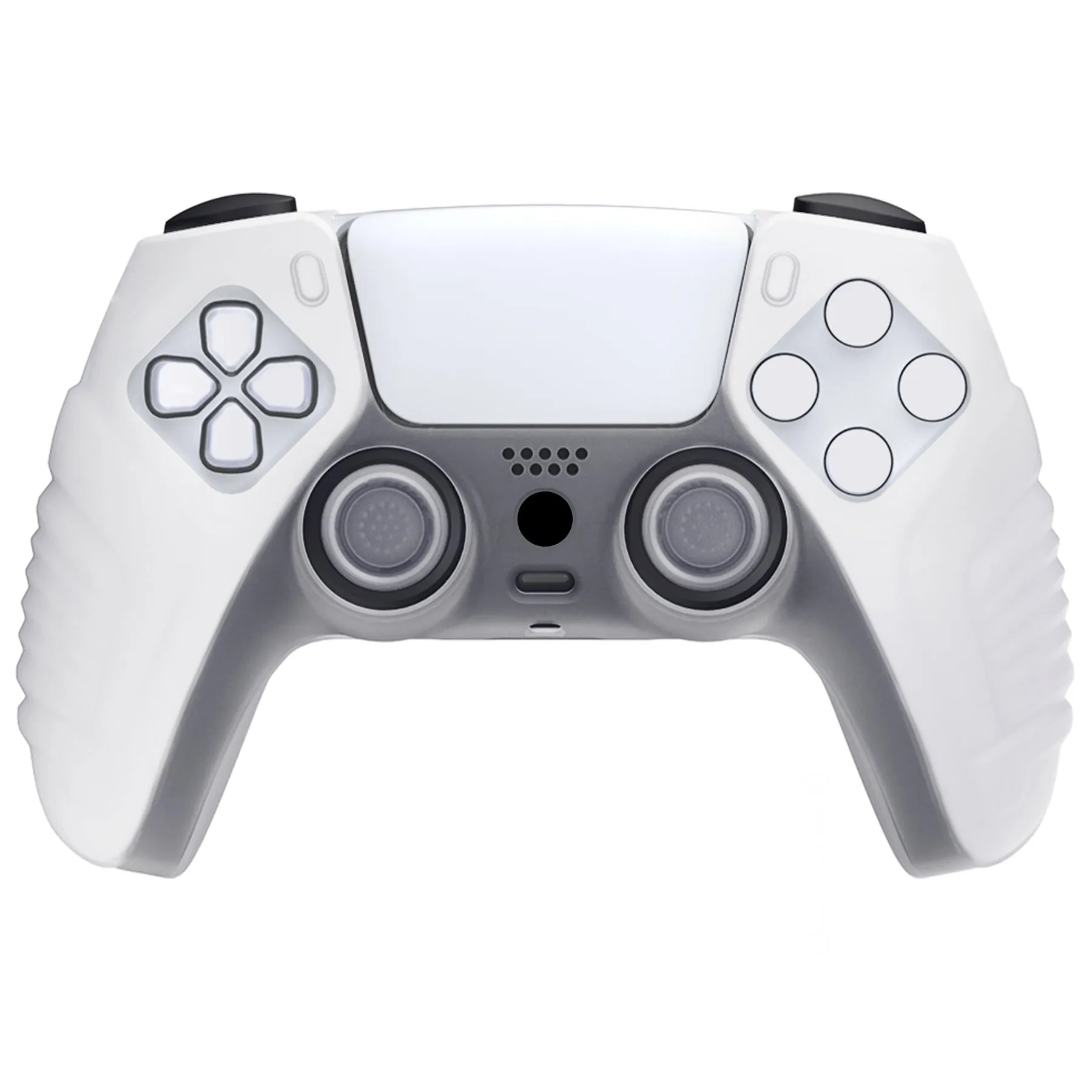 PlayVital Clear White Raging Warrior Edition Controller Protective Case Cover for PS5, Anti-slip Rubber Protector for PS5 Wireless Controller, Soft Silicone Skin for PS5 Controller with Thumbstick Cap - KZPF005