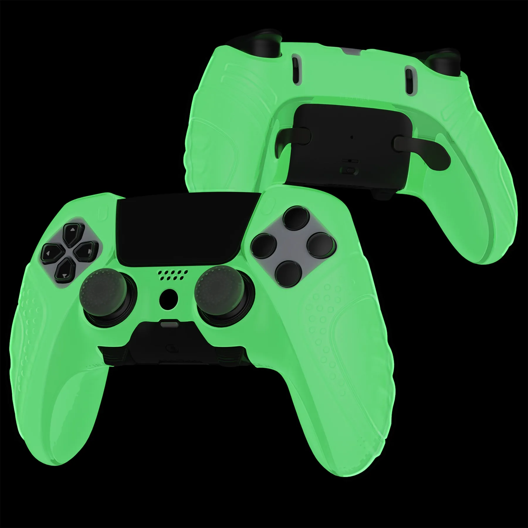 PlayVital Guardian Edition Anti-Slip Ergonomic Silicone Cover Case for ps5 Edge Controller, Soft Rubber Protector Skin for ps5 Edge Wireless Controller with Thumb Grip Caps - Glow in Dark - Green - EHPFP006