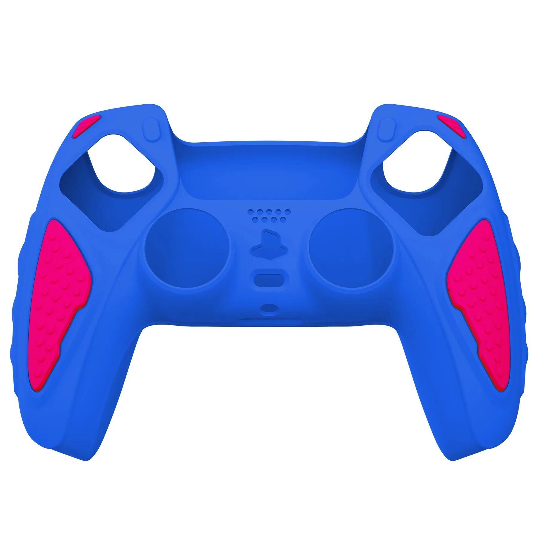 PlayVital Knight Edition Primary Blue & Bright Pink Two Tone Anti-Slip Silicone Cover Skin for Playstation 5 Controller, Soft Rubber Case for PS5 Controller with Thumb Grip Caps - QSPF013