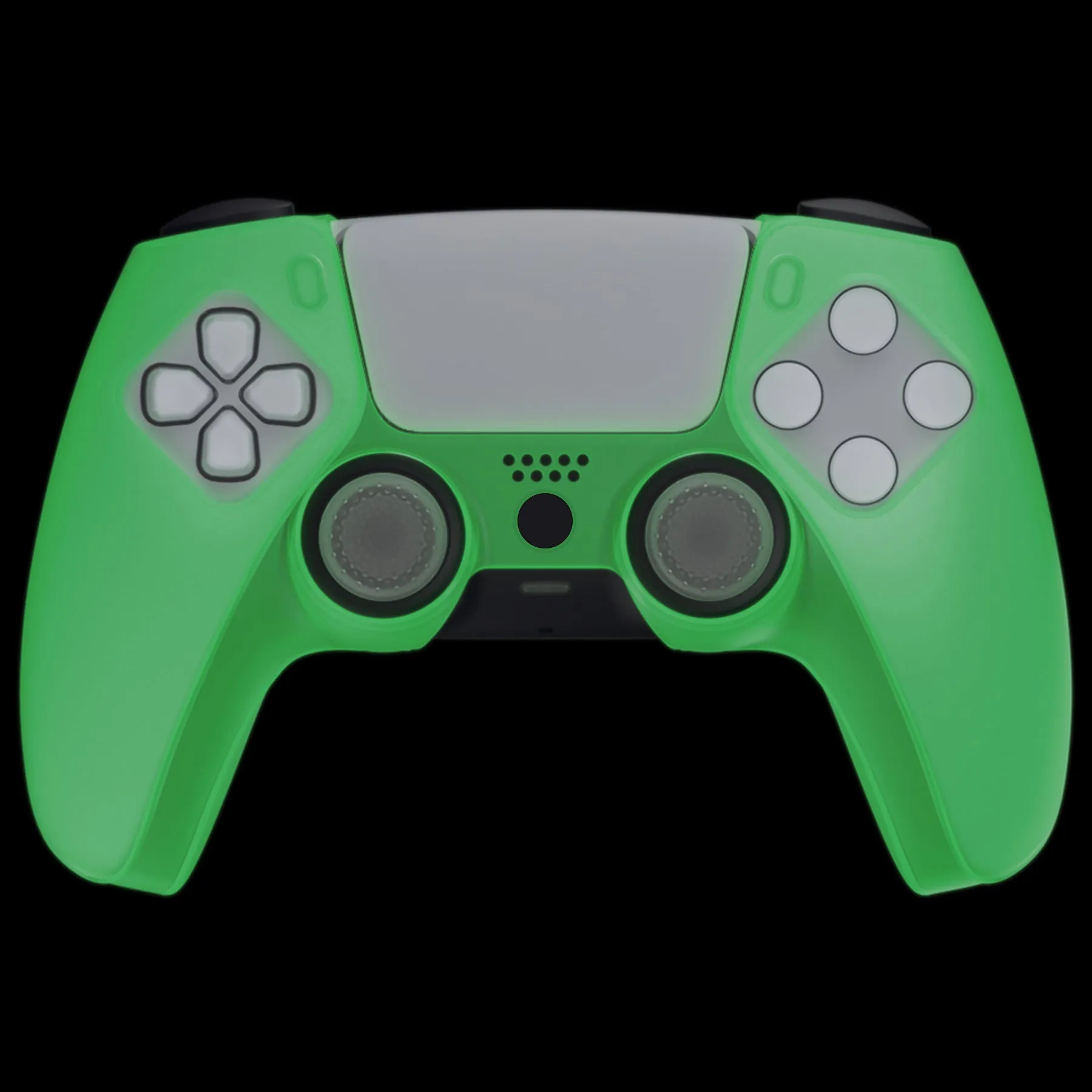 PlayVital Pure Series Dockable Model Anti-Slip Silicone Cover Skin for ps5 Controller, Soft Rubber Grip Case for ps5 Wireless Controller Fits with Charging Station with 6 Thumb Grip Caps - Glow in Dark - Green - EKPFP004