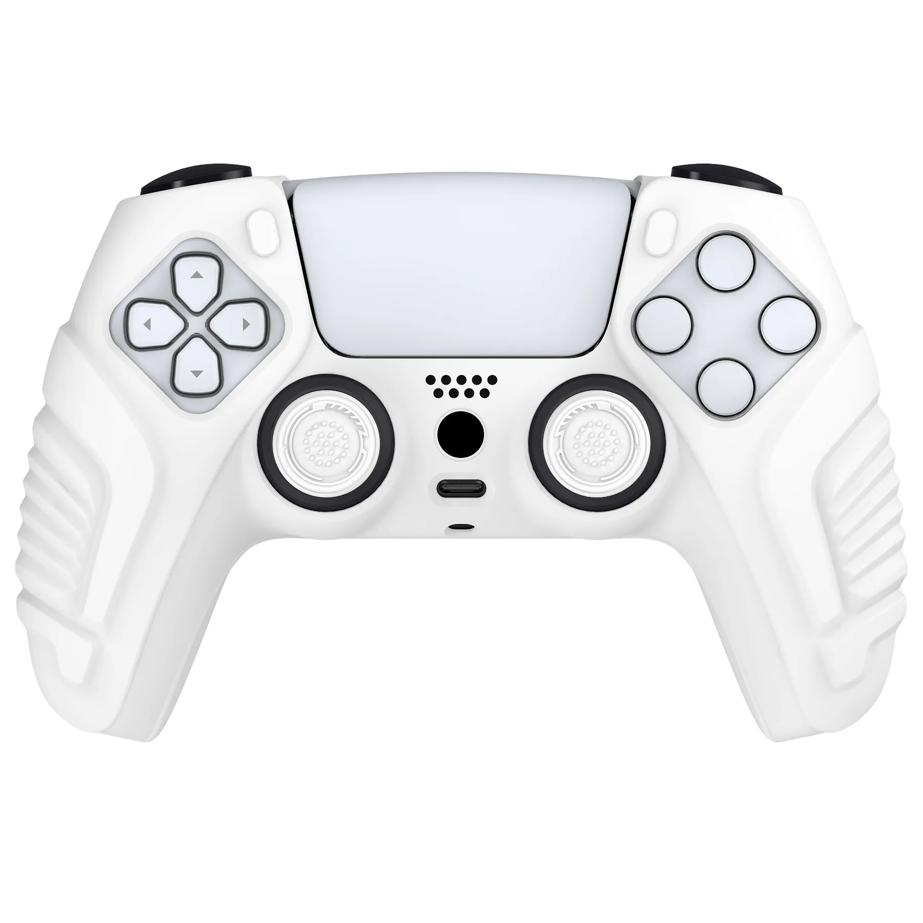 PlayVital White Raging Warrior Edition Controller Protective Case Cover for PS5, Anti-slip Rubber Protector for PS5 Wireless Controller, Soft Silicone Skin for PS5 Controller with Thumbstick Cap - KZPF002