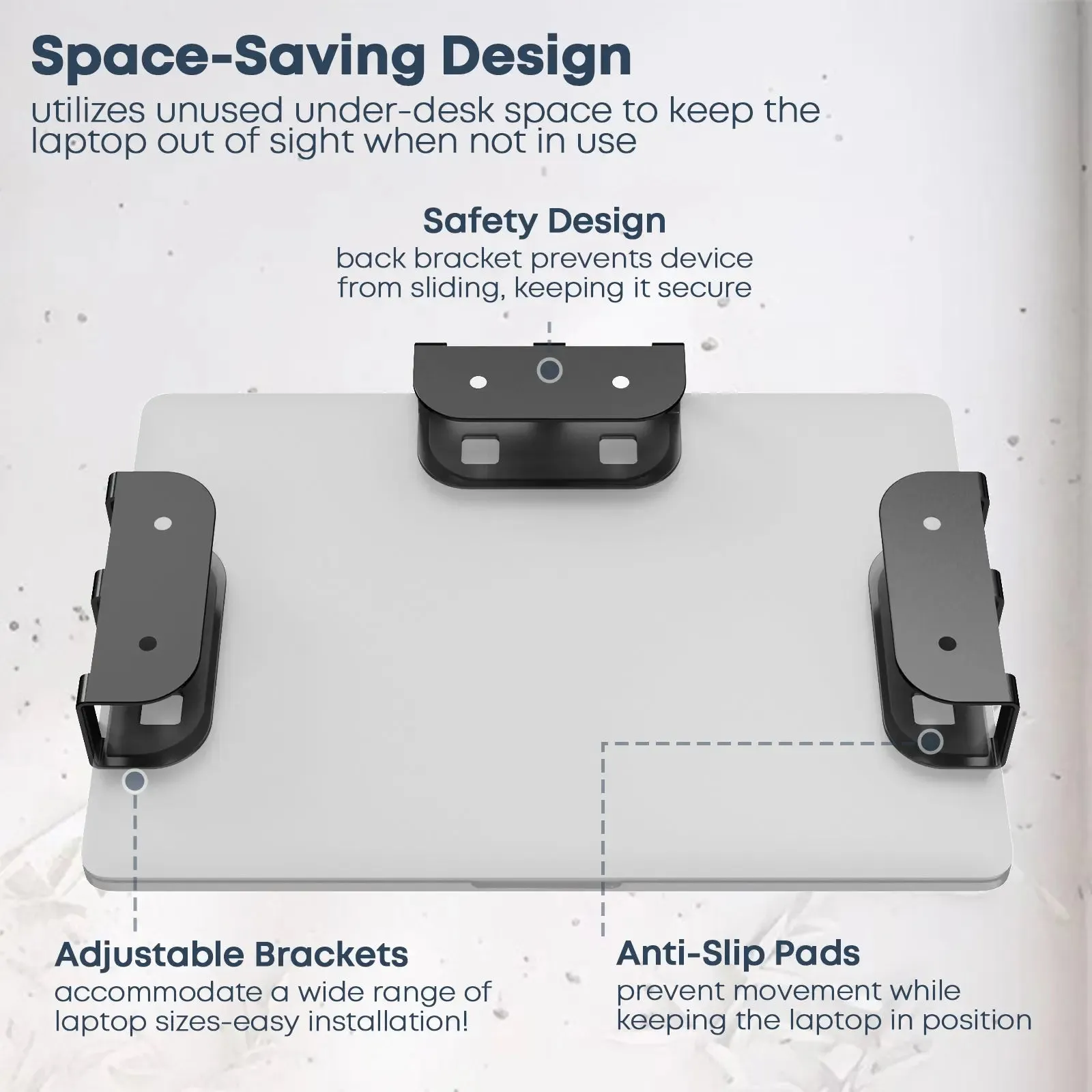 PUTORSEN Underdesk Laptop Stand with Screws and Non-Slip Pads, Black, 3-Pack