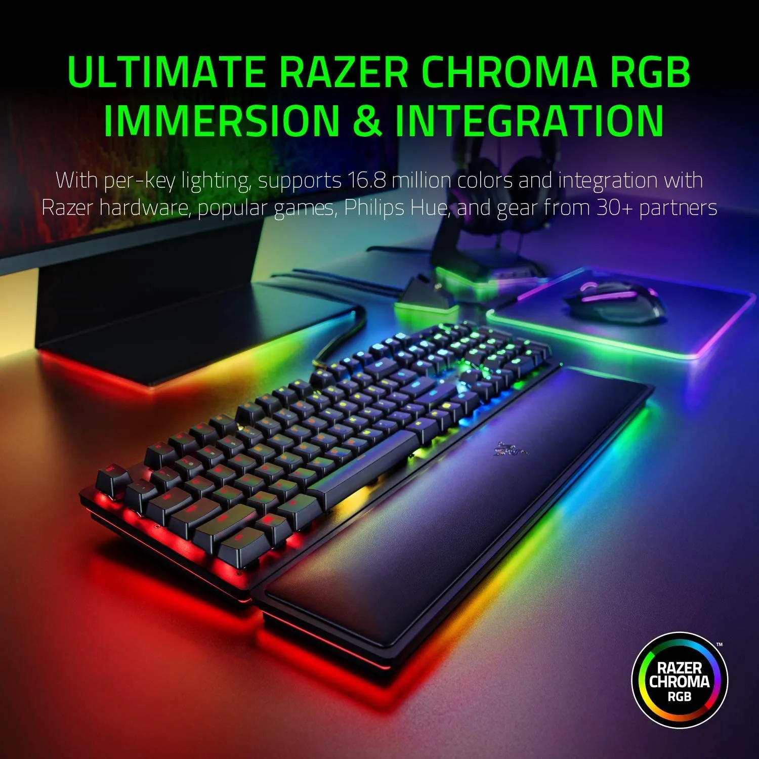 Razer Keyboard Huntsman Elite Gaming Keyboard: Fastest Keyboard Switches Ever - Clicky Optical Switches - Chroma RGB Lighting - Magnetic Plush Wrist Rest - Dedicated Media Keys & Dial Purple Switch - (Classic Black)