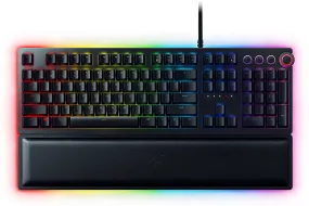 Razer Keyboard Huntsman Elite Gaming Keyboard: Fastest Keyboard Switches Ever - Clicky Optical Switches - Chroma RGB Lighting - Magnetic Plush Wrist Rest - Dedicated Media Keys & Dial Purple Switch - (Classic Black)