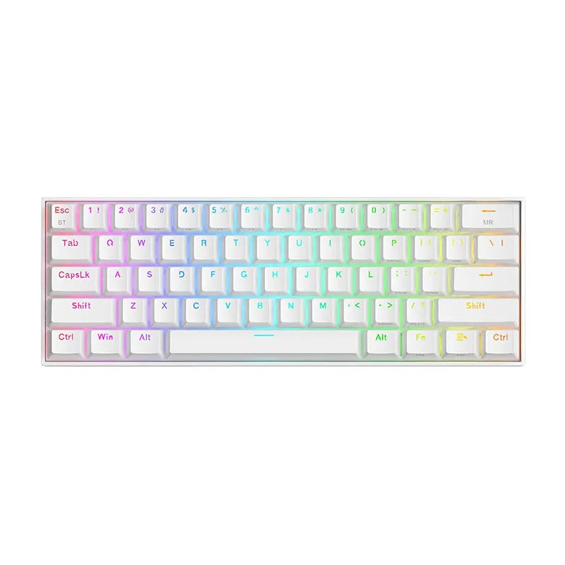 Redragon Draconic Mechanical 61 Key|Bluetooth 5.0|Rgb 9 Colour Modes|Rechargable Battery|Type-C Charging Cable Gaming Keyboard - White