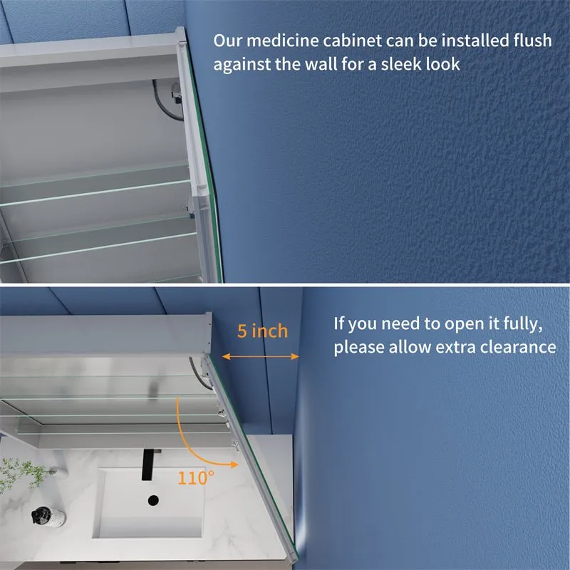 Rim 20" W x 30" H Lighted Medicine Cabinet Recessed or Surface LED Medicine Cabinet with Outlets & USBs,Hinge on the right