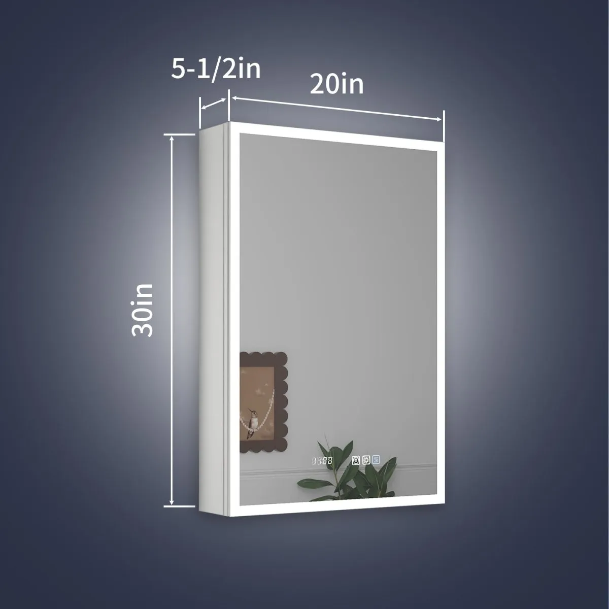 Rim 20" W x 30" H Lighted Medicine Cabinet Recessed or Surface LED Medicine Cabinet with Outlets & USBs,Hinge on the right