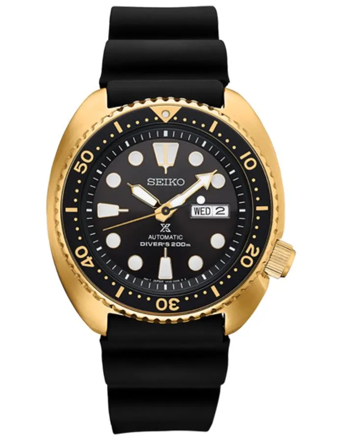 Seiko Men's Prospex Dive Watch - Gold-Tone - Black Dial - Silicone Strap