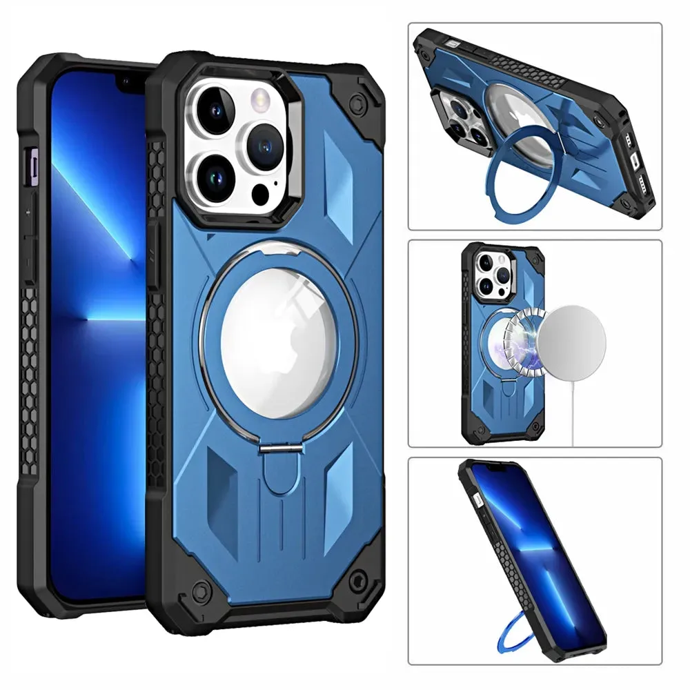 Shockproof Magnetic Wireless Charging Phone Case With Ring Stand Holder For iPhone