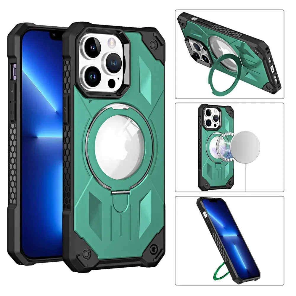 Shockproof Magnetic Wireless Charging Phone Case With Ring Stand Holder For iPhone