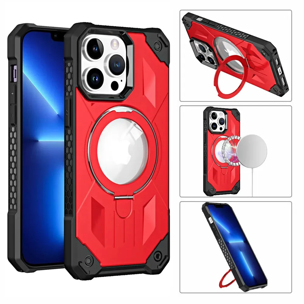 Shockproof Magnetic Wireless Charging Phone Case With Ring Stand Holder For iPhone