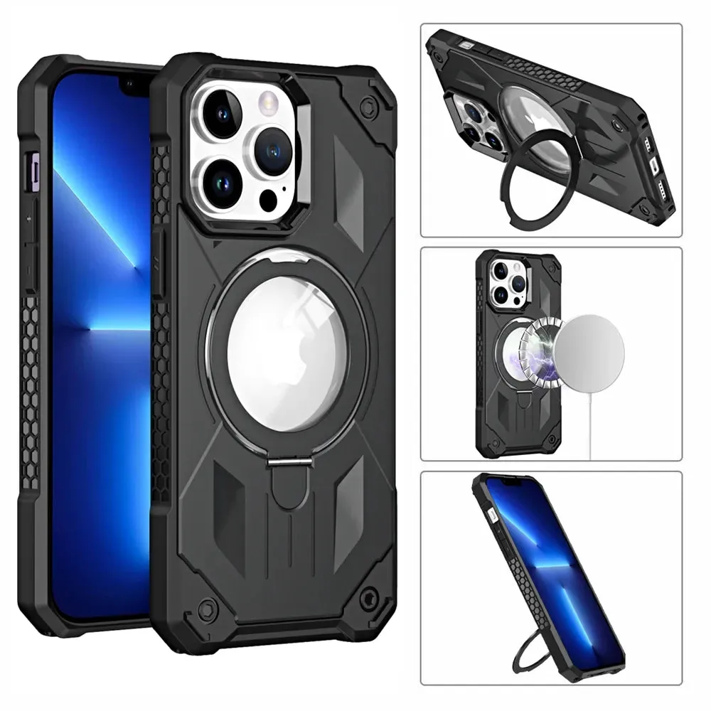 Shockproof Magnetic Wireless Charging Phone Case With Ring Stand Holder For iPhone