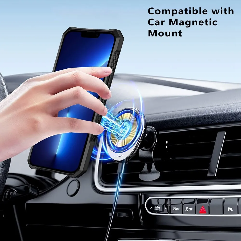 Shockproof Magnetic Wireless Charging Phone Case With Ring Stand Holder For iPhone