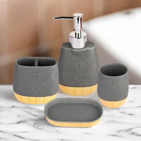 The Better Home Polyresin 4Pcs Bathroom Accessories Set - Soap Dispenser for Bathroom (250ml), Tumbler, Toothbrush Holder, Soap Holder | Bathroom Organiser | Handwash Dispenser | Soap Case | Grey