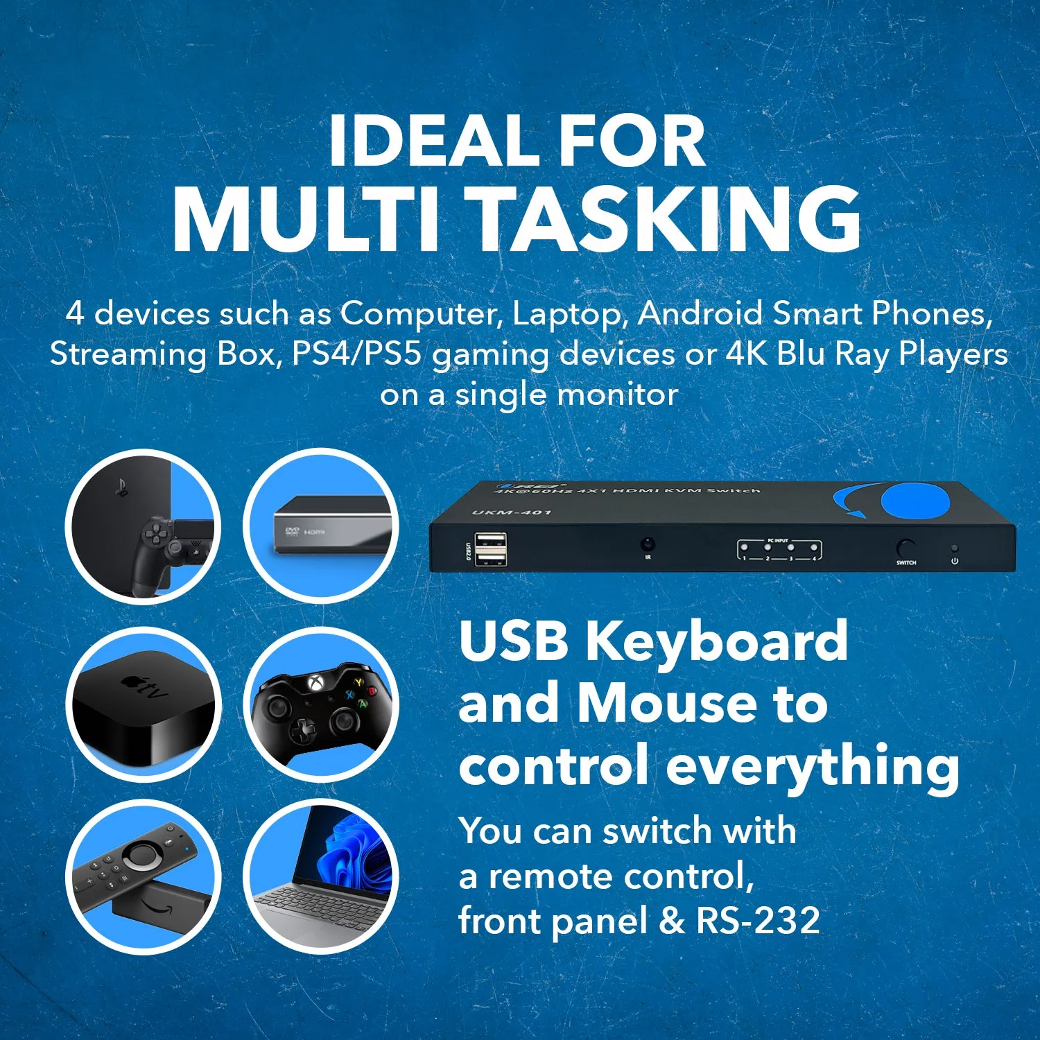 Ultra HD 4K 4x4 HDMI KVM Switch Keyboard & USB Peripheral Control(UKM-401)