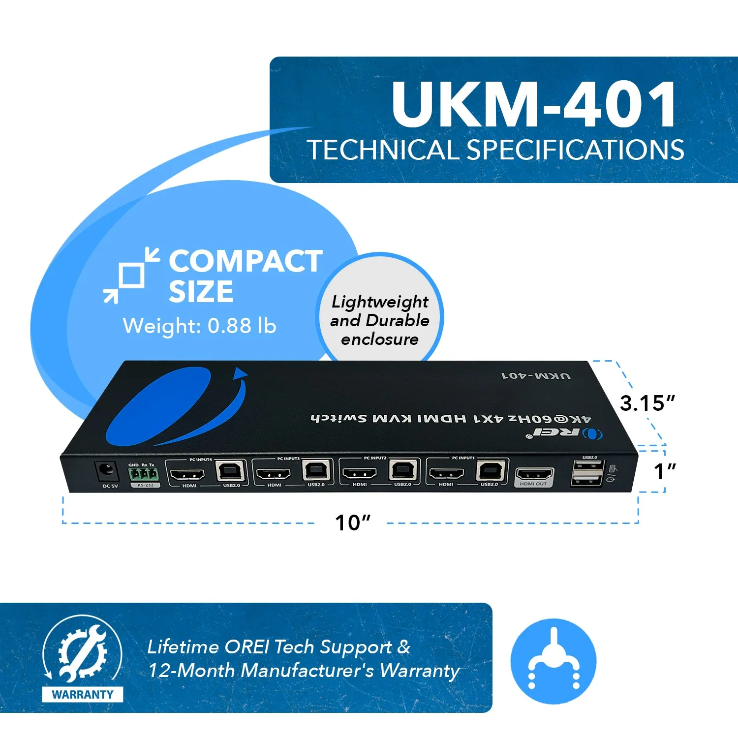 Ultra HD 4K 4x4 HDMI KVM Switch Keyboard & USB Peripheral Control(UKM-401)