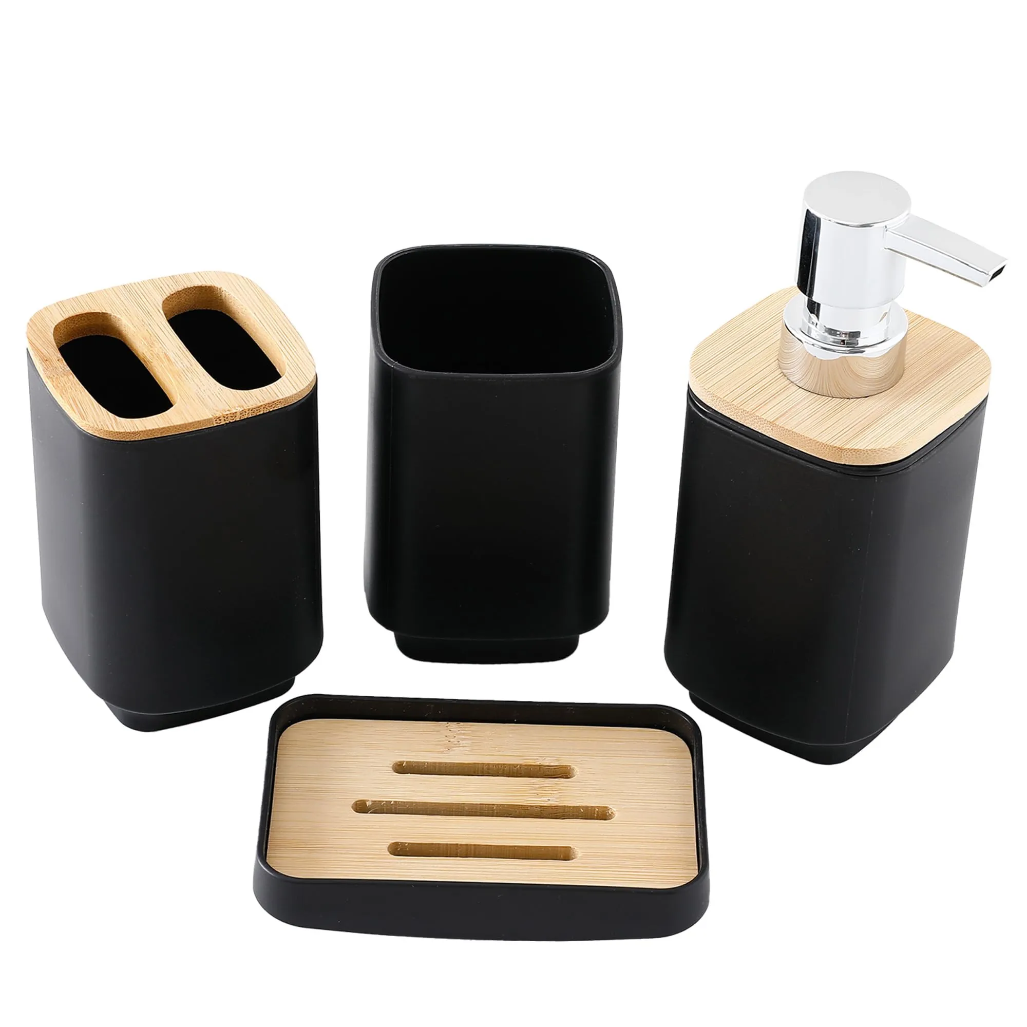 UMAI 4 Pieces Bathroom Accessories Set | Black | Soap Dispenser(500ml), Toothbrush Holder, Mouth Wash Cup & Soap Dish | Soap Holder for Bathroom | Soap Dispenser for Bathroom | Home Decor Items