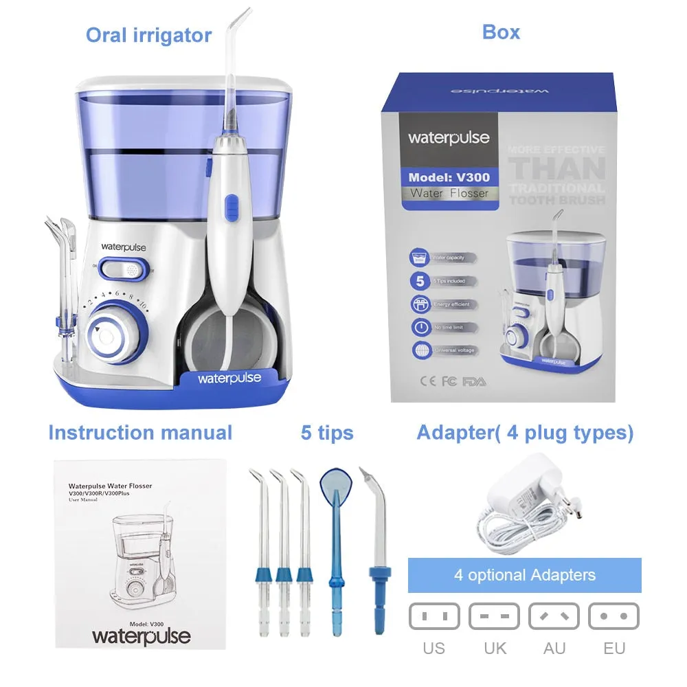 Waterpulse V300G Oral Irrigator 5pcs Tips Dental Water Flosser Electric Cleaner 800ml Oral Hygiene Dental Flosser Water Flossing 0ral irrigator