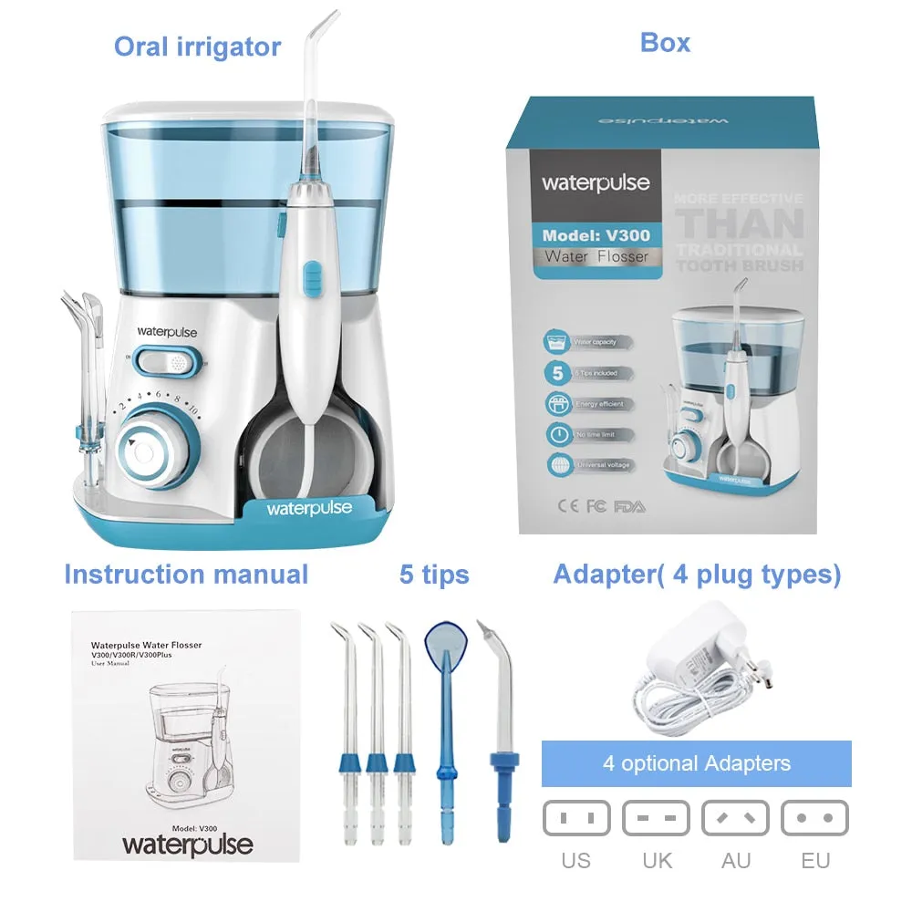 Waterpulse V300G Oral Irrigator 5pcs Tips Dental Water Flosser Electric Cleaner 800ml Oral Hygiene Dental Flosser Water Flossing 0ral irrigator