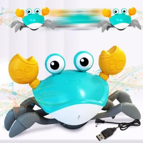 Wembley Crawling Crab Baby Toy for Kids Toddlers Infant Tummy Time Interactive Moving Toys for Babies 12 Months Electric Sensor Musical Dancing Walking Crab Toy Gift for Kids 1 2 3 Year Rechargeable