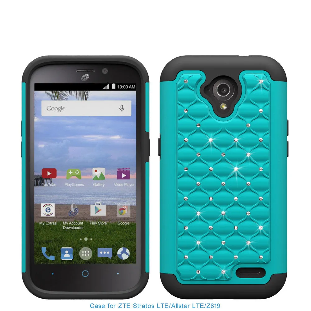 ZTE Stratos LTE | Allstar LTE | Z819 Rhinestone Case, Slim Hybrid Dual Layer[Shock Resistant] Crystal Rhinestone Studded Case Cover -  Teal/Black