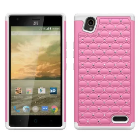 ZTE Warp Elite | ZTE N9158 Rhinestone Case , Slim Hybrid Dual Layer[Shock Resistant] Crystal Rhinestone Studded Case Cover - Pink/White